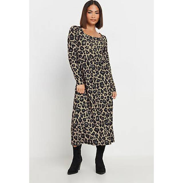 Pixiegirl Petite Brown Leopard Print Midi Tea Dress 16 Pixiegirl | Petite Women's Midi Dresses