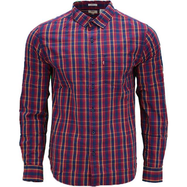 (Red and Orange Stripe, XL) LEVIS Mens Shirts Cotton Long Sleeve Flannel Shirt