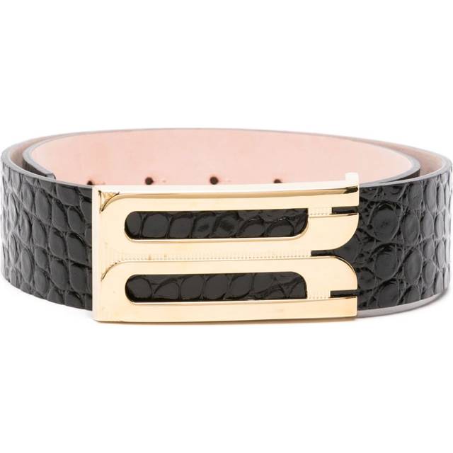 Victoria Beckham - logo-plaque leather belt - women - Patent Calf Leather - 100 - Black