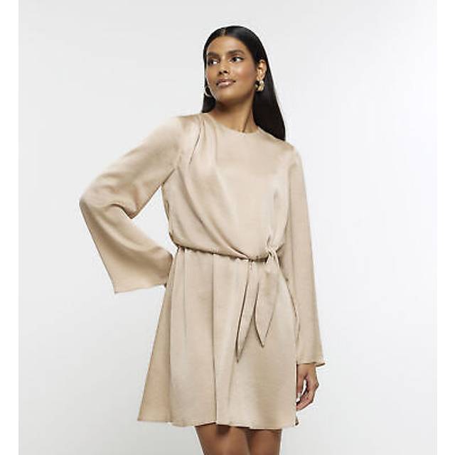 River Island Womens Mini Dress Beige Front Knot - Size 6 UK