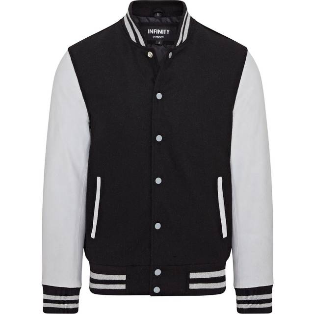 Black letterman baseball wool jacket leather sleeve college varsity bomber