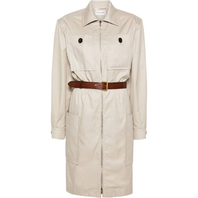 Saint Laurent - Saharienne belted cotton dress - women - Cotton - 40 - Neutrals