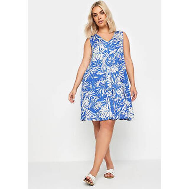 Yours Curve Blue Leaf Print Mini Dress, Women's Curve & Plus Size, Yours - 20