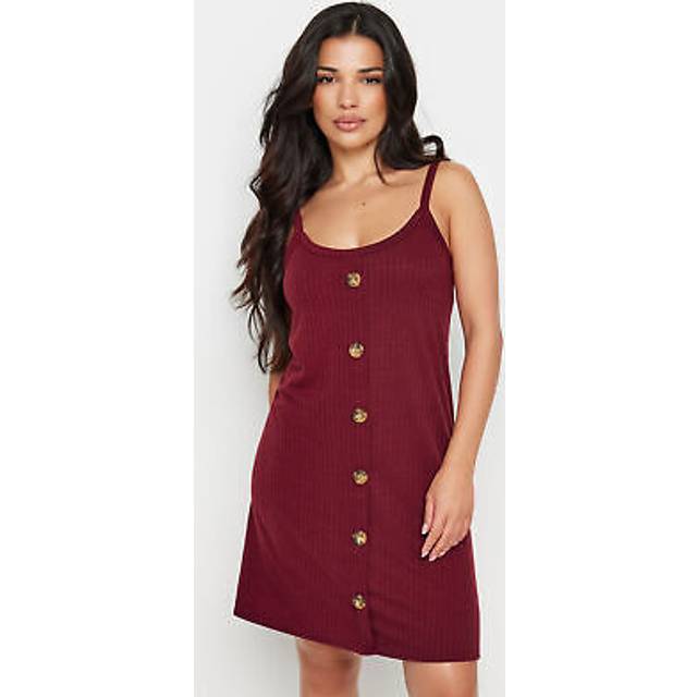 Pixiegirl Petite Burgundy Red Ribbed Button Mini Dress 18 Pixiegirl | Petite Women's Mini Dresses
