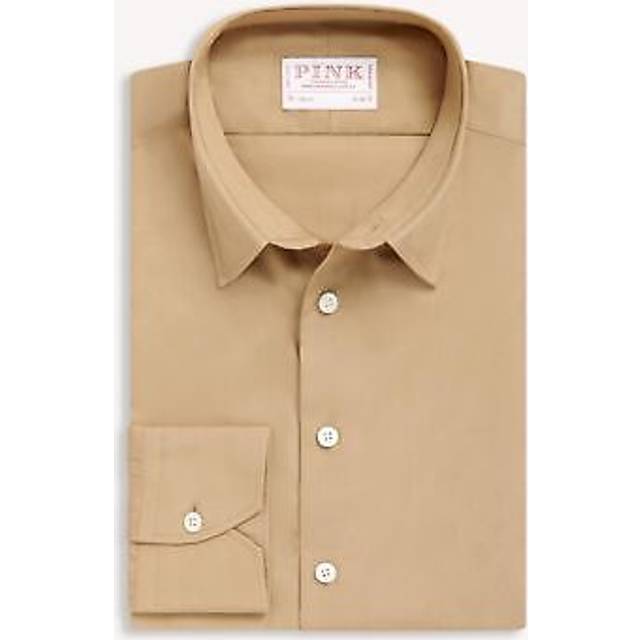 Thomas pink slim fit formal cotton poplin shirt camel