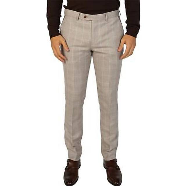 Paul andrew leo - men's beige checked trousers
