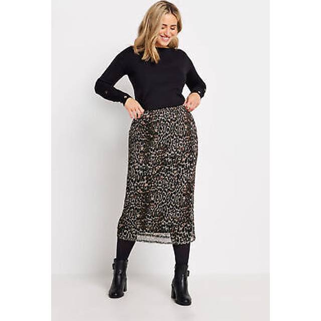 M&Co Neutral Brown Leopard Print Mesh Midi Skirt 20 M&Co Womens