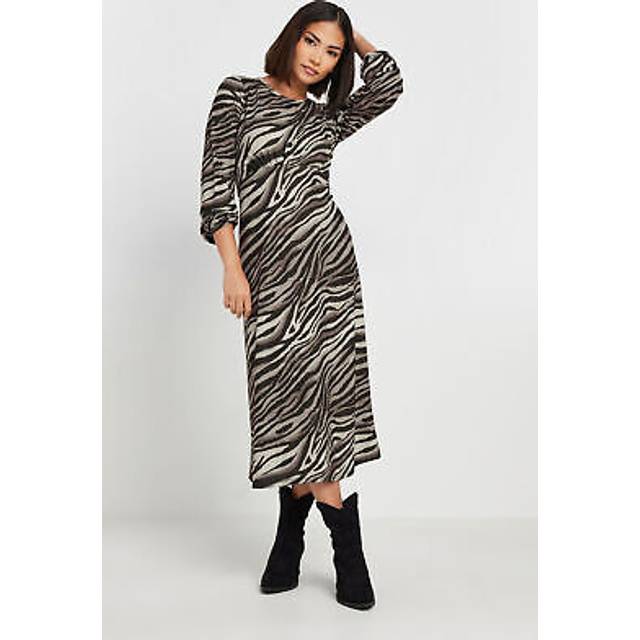 Pixiegirl Brown Zebra Print Long Sleeve Midi Dress 16 Pixiegirl | Petite Women's Midi Dresses
