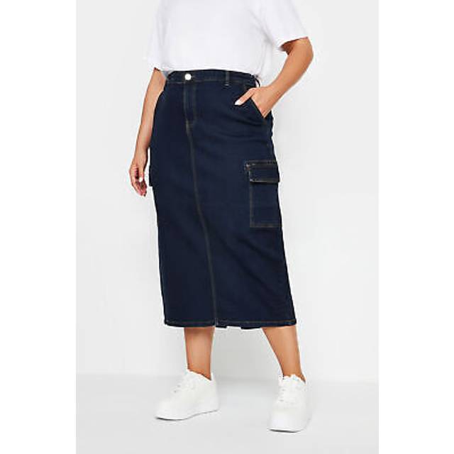 Yours Curve Indigo Blue Cargo Denim Midaxi Skirt, Women's Curve & Plus Size, Yours - 30-32