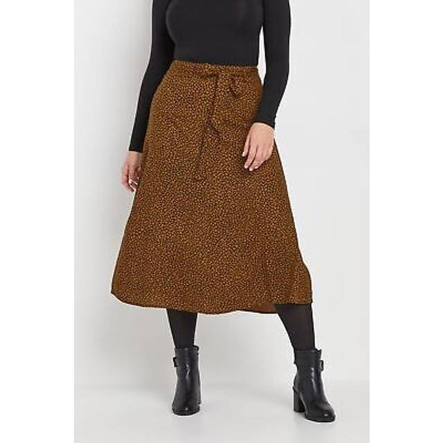 M&Co Brown Animal Print Tie Belt Midi Skirt 12 M&Co Womens