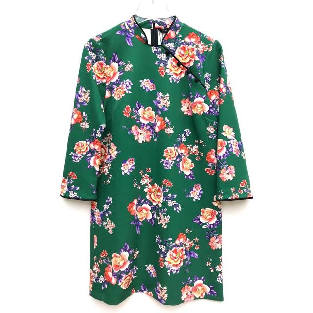 Zara green oriental floral print dress size s m ref 2769 817