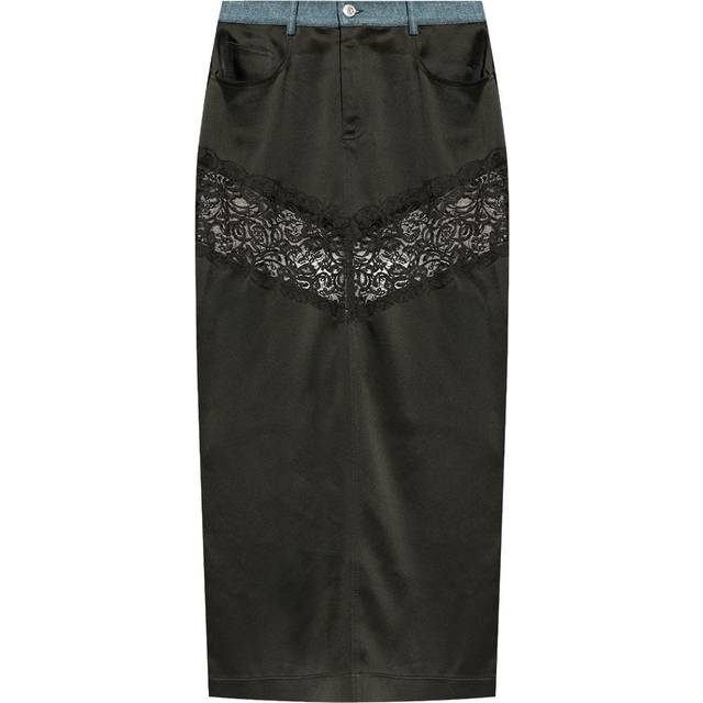 Blumarine - long straight skirt with lace insert - women - Acetate/Viscose/Spandex/Elastane - 38 - Black