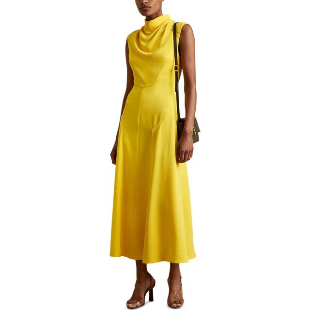 Reiss Womens Yellow Georgia Cowl-neck Sleeveless Stretch-woven Midi Dress 10 - YELLOW