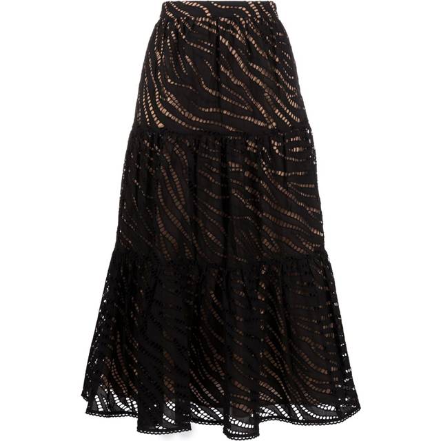 Michael Michael Kors - embroidered tiered midi skirt - women - Cotton/Cotton - 4 - Black