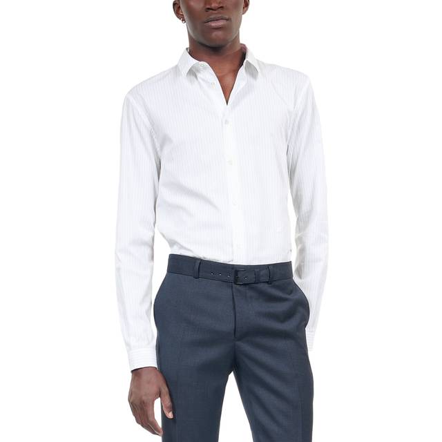 The Kooples Mens White / Blue Stripe-print Slim-fit Cotton Shirt S - WHITE / BLUE
