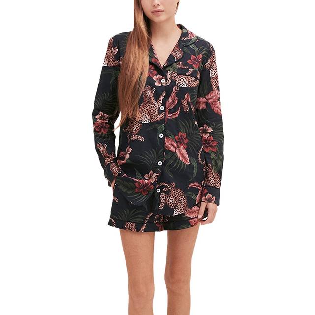 Desmond and Dempsey Womens Navy Animal-print Cotton Pyjama Set M - NAVY