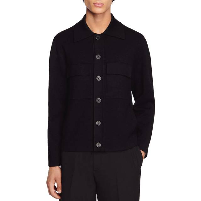 Sandro Mens Noir / Gris Patch-pocket Marl-pattern Knitted Cardigan M