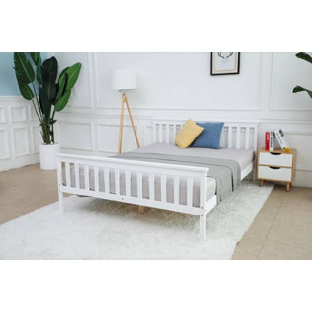White Wooden Bed Frame King Size 5Ft Shaker Style With Slatted Headboard & Footboard - One Size