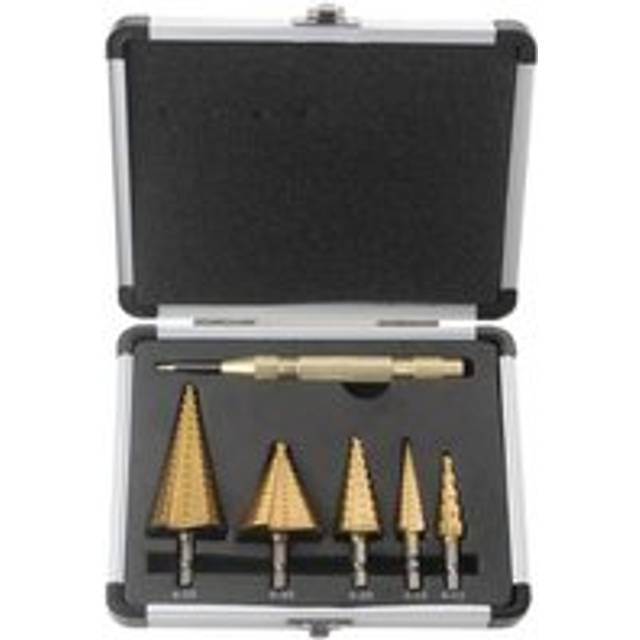 5PCS Step Drill Bit Set, HSS Bits, Automatic Center Punch, Shaped Split Tip, W/Aluminum Case, Bits for Metal