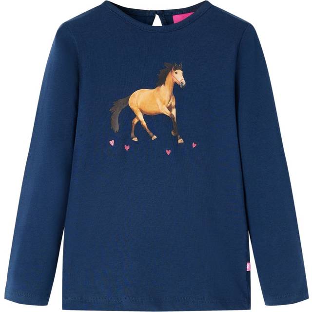vidaXL Kids' T-shirt with Long Sleeves Navy Blue 128