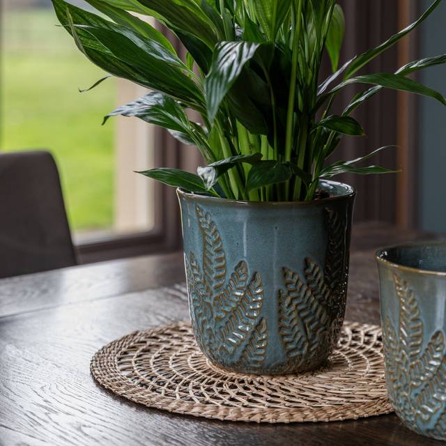 Kew Embossed Fern Plant Pot - Teal