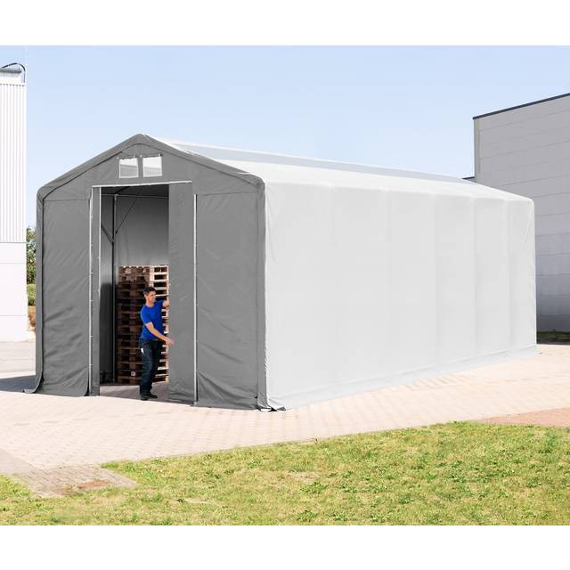 6 x 12 m tälthall - 3,0 m sidohöjd med skjutport och takfönster, PVC grå, utan hållfasthet säkerhetspaket - (79916)