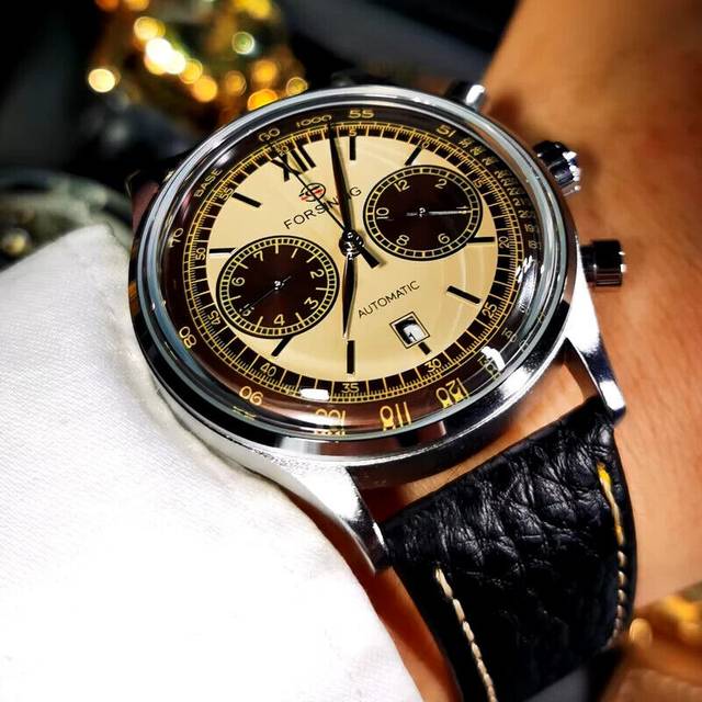 Forsining automatic watch for men leather strap chronograph mens watch