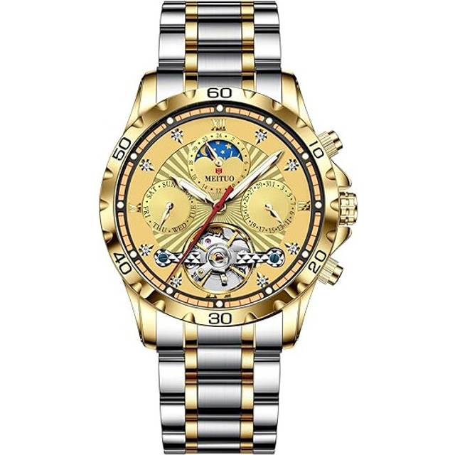 Men's Skeleton Mechanical Watches for men, Luxury mens automatic watches Blue Dial Luminous Waterproof Stainless Steel Wrist Watch for Men