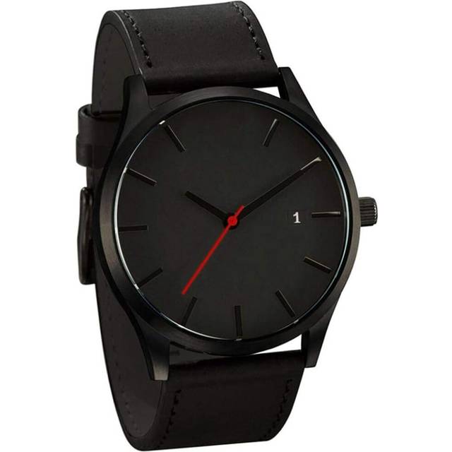 Popular Low-Key Men's Quartz Wristwatch Minimalist Connotation Leather Watch (Black)