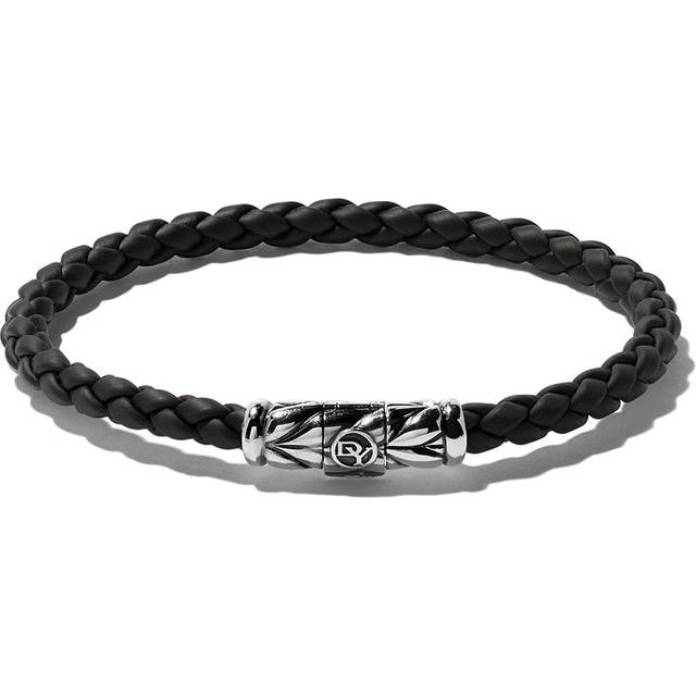 David Yurman - sterling silver Chevron Woven bracelet (6mm) - men - Rubber/Silver - M - Black
