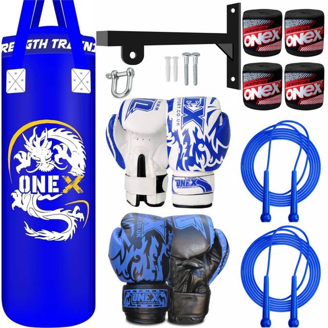 (Blue Set) Heavy Filled Boxing Punch Bag Set Punching Bag 3ft