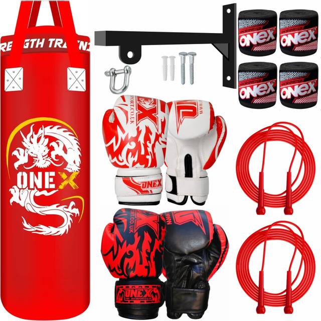 (Red Set) Heavy Filled Boxing Punch Bag Set Punching Bag 3ft