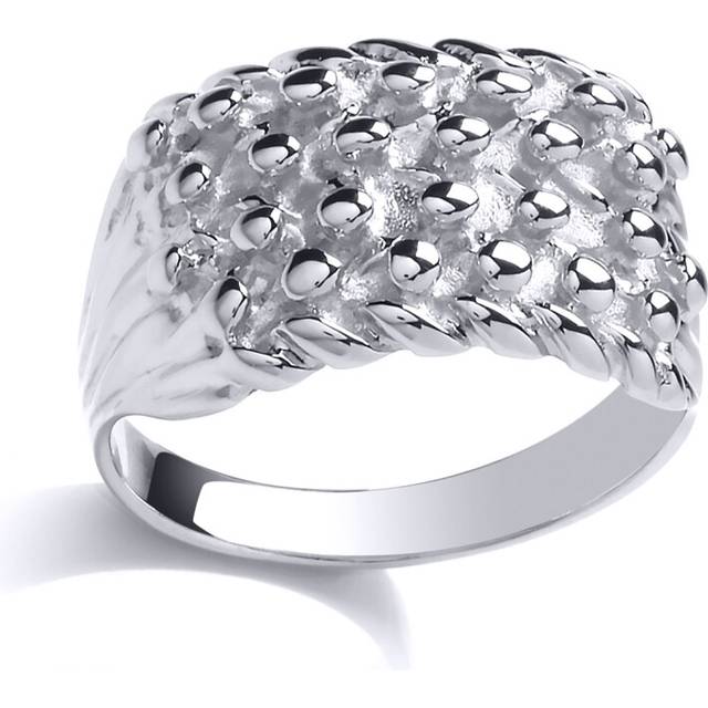 (X) Jewelco London Mens Sterling Silver Rope Edge 4 Row King George III Keeper Guard Signet Ring - GVR775