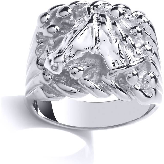 (V) Jewelco London Mens Sterling Silver Rope Edge King George III Keeper Guard Horse Head Signet Ring - GVR777