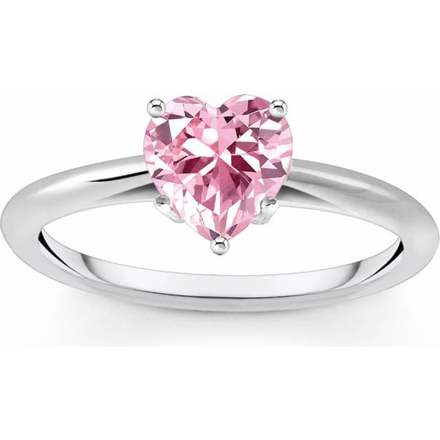 Thomas Sabo TR2476-051-9-56 Silberner Ring mit Pinkfarbenem Stein in Herzform Damen