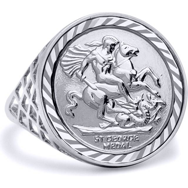 (Z+1) Jewelco London Mens Solid Sterling Silver St George Dragon Slayer Basket Full-Sovereign-Size Ring (not a sovereign coin)