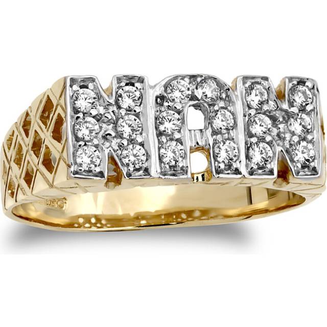 (O) Jewelco London Ladies Solid 9ct Yellow Gold White Round Brilliant Cubic Zirconia Basket Sides Pave NAN Ring