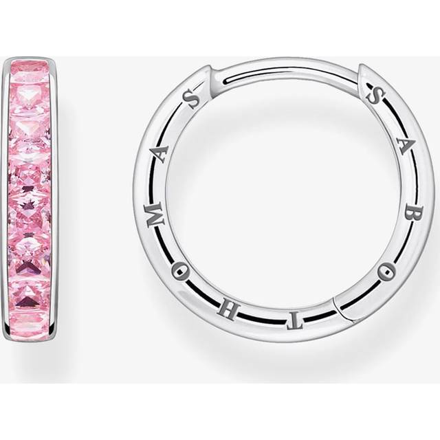 THOMAS SABO Silver & Pink Princess Cut Cubic Zirconia Hoop Earrings CR668-051-9