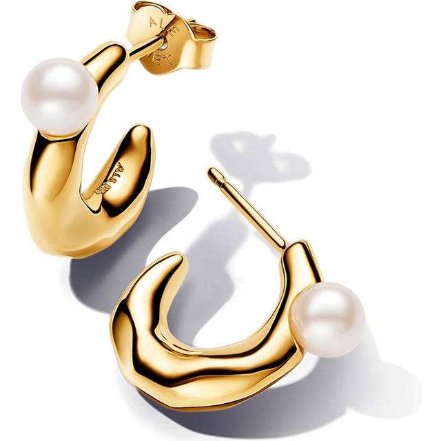 Pandora Earrings Organic Shape Hoop Earrings with Freshwater Cultured Pearl 263261C01