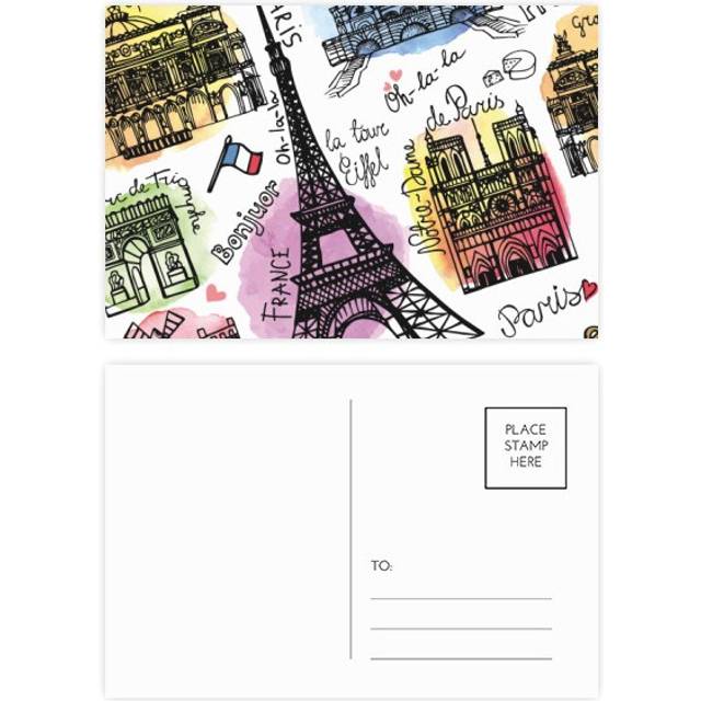 Building France Eiffel Tower Watercolor Postcard Set Birthday Mailing Thanks Greeting Card