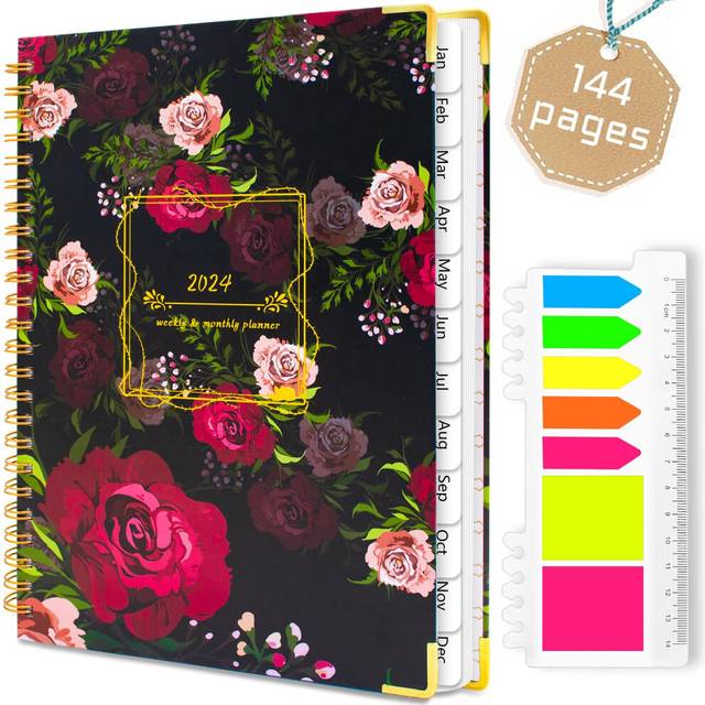 BLESWIN 2024 Monthly & Weekly Planner, A5 Diary 2024 Week to View with Monthly Tabs, Appointment Books & Planners, Planner Notebook with Dual
