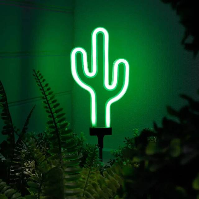 Solar Cactus Stake Light Neon Effect LED Eco Friendly Garden Decor
