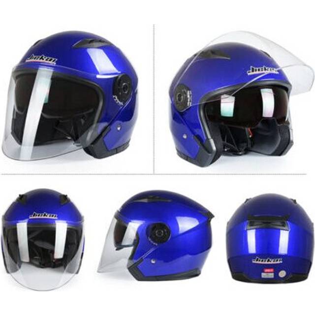 (XL, Blue) Motorcycle Helmet Full Open Face Sun Shield Vintage Modular With Dual Lens