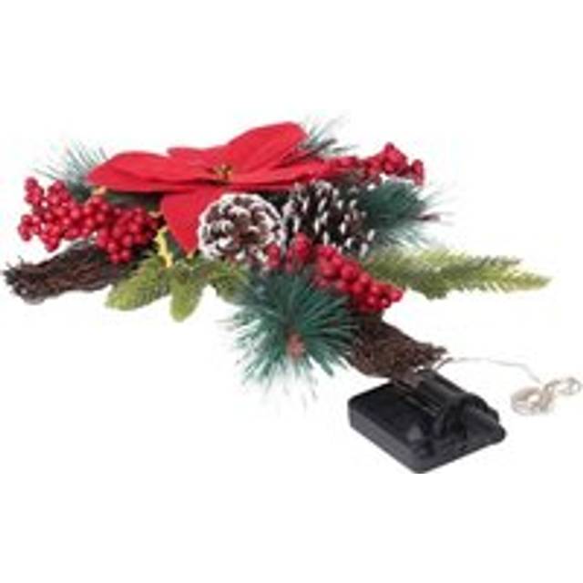 Tlily - Christmas Stake, Solar Powered with Fairy Lights, Metal , Natural Rattan, Red Poinsettia & Berries