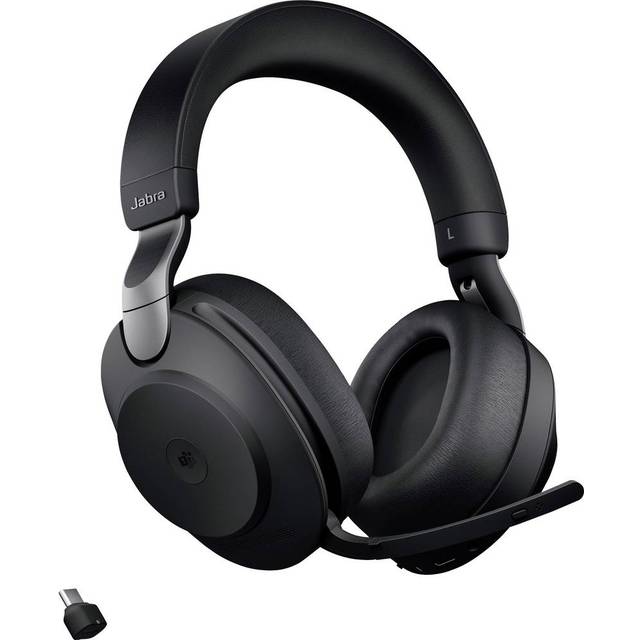 Jabra Evolve2 85 MS Telefon Over Ear-hörlurar Bluetooth, Sladd Stereo Svart Brusreducering för mikrofon Volymkontroll, Batteriladdningsindikering,