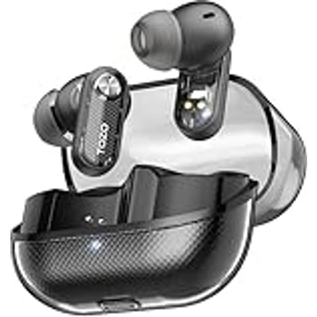TOZO Hybridaktiva brusreducerande trådlösa öronsnäckor, Bluetooth 5.4-hörlurar, 10 mm drivrutiner djup bas stereoljud, 4 Mics ENC AI genomskinliga samtal, 32 EQ anpassning via app, kristallfodral