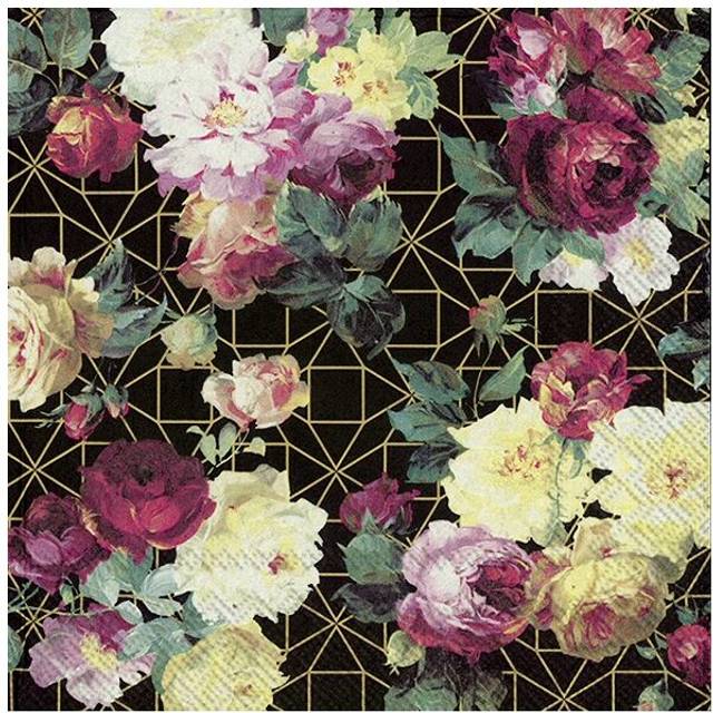 IHR Vintage Rose Black Gold Floral Paper Party Napkins Party