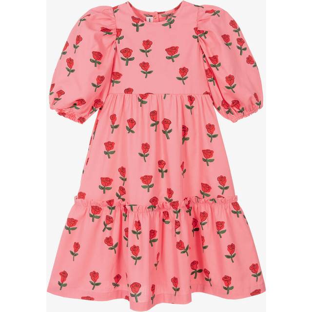 Mini Rodini, Dresses, female, Multicolor, 7 Y, Rose AOP Puff Sleeve Pink Dress