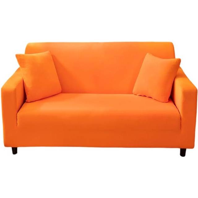 3 Seater Sofa Cover Plain Orange Elastic Stretchable Slipcover For Living Room Slipcovers