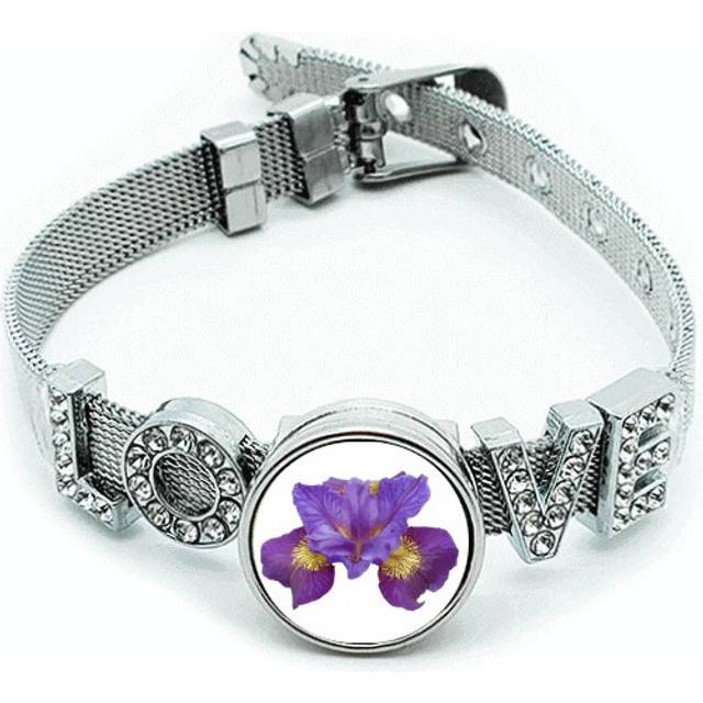 Flower Purple Orchid  Bracelet Wristband Crystal Love Adjustable Bangle